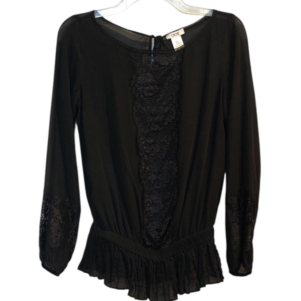 Cache Black Silk Blouse with Lace sheer whimsy goth size Small